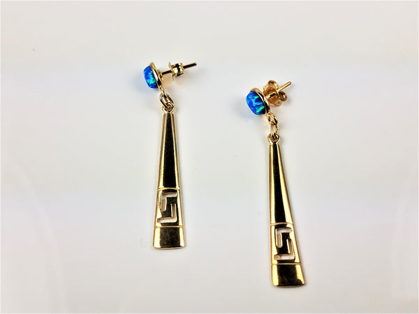 Dangling Greek Key Earring with sterling silver and opal stone
