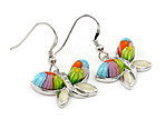 Multi-colored Butterfly Earrings in sterling silver.