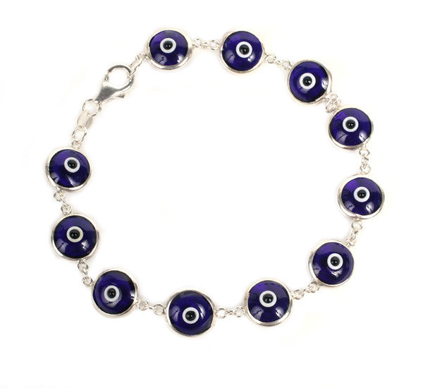 Dark blue evil eye bracelet in sterling silver