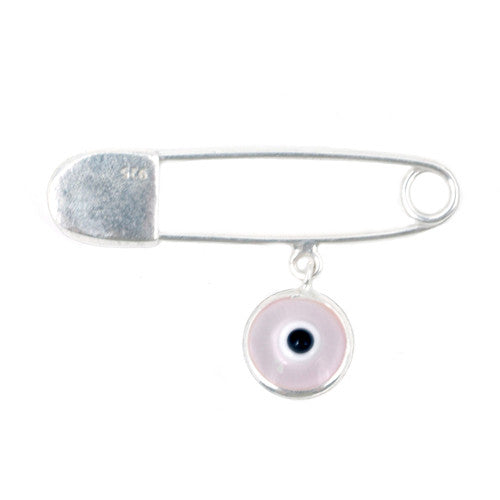 Baby girl evil eye pin in sterling silver.