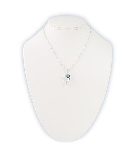 Dolphin evil eye pendant in sterling silver.