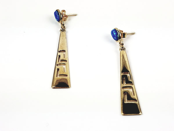 Dangling Greek Key Earring with sterling silver and opal stone