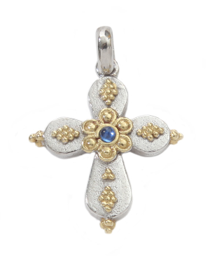 Byzantine Cross Pendant with Blue Sappfire.