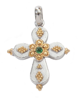 Byzantine cross emerald pendant in sterling silver.