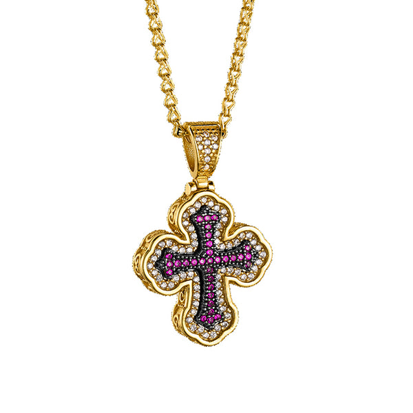 Gold plated cross on sterling silver with cubic zirconia stones