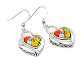 Millefiori heart earrings multicolored in sterling silver