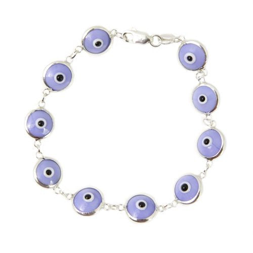 Lavender evil eye bracelet in sterling silver.
