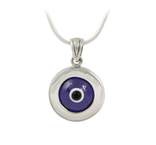 Large blue evil eye pendant in sterling silver.