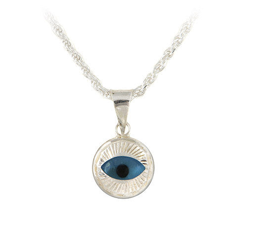 Evil eye pendant in sterling silver.