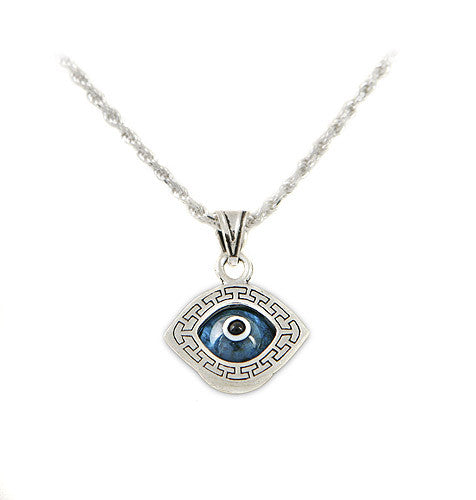 Greek key design evil eye pendant