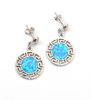 Round opal earrings with Greek key