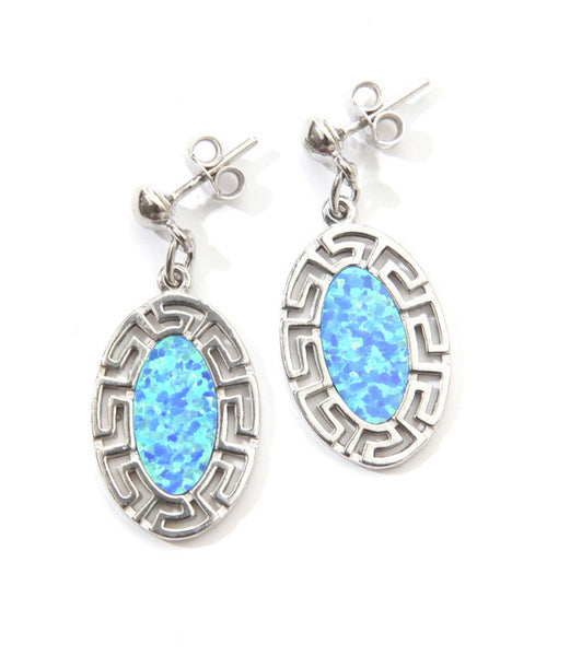 Oval opal blue key earrings