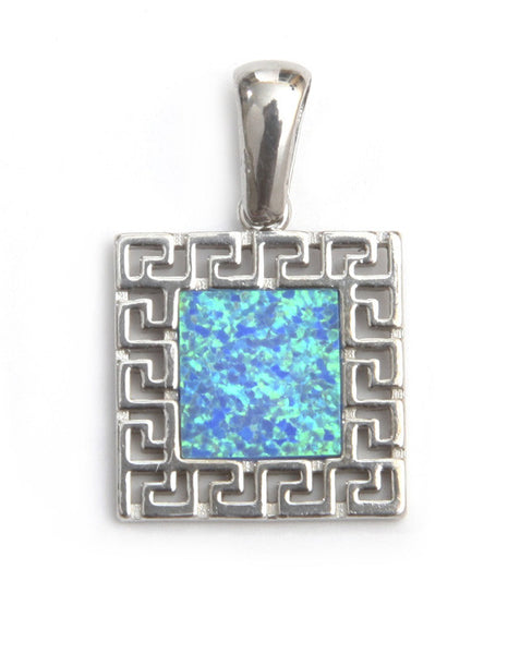 Square opal pendant with Greek key
