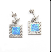 Square opal earrings with Greek key